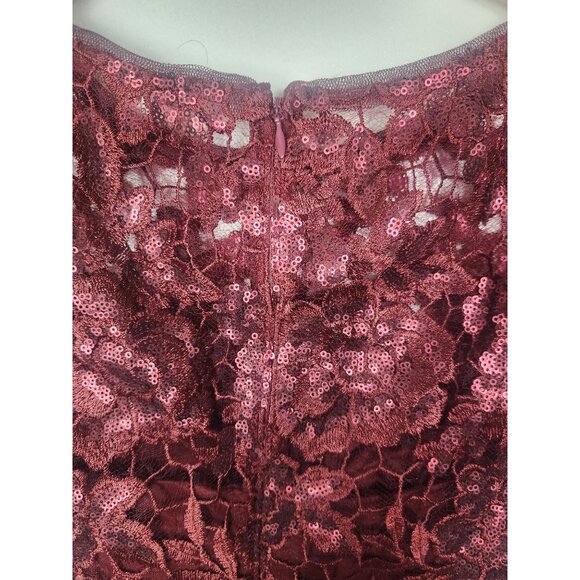 Adrianna Papell Women's Sz. 2 Burgundy Lace Knee Length Sheath Dress - Picture 7 of 8
